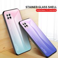 เคสสำหรับ Huawei Nova 7i ไล่ระดับสีฝาปิดขอบ TPU กระจกเทมเปอร์สำหรับ Huawei Nova 7i ปลอกกันกระแทกฝาแข็งนิ่ม