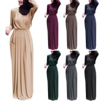 COD SDFGERTYTRRT Muslim Dress V-Neck Lace Pleated Maxi Long Dress