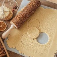 2023 Flower Rolling Pin Wooden Laser Cut Unique Design Cookies Embossed Useful  Dropshipping   Wholesale Bread  Cake Cookie Accessories