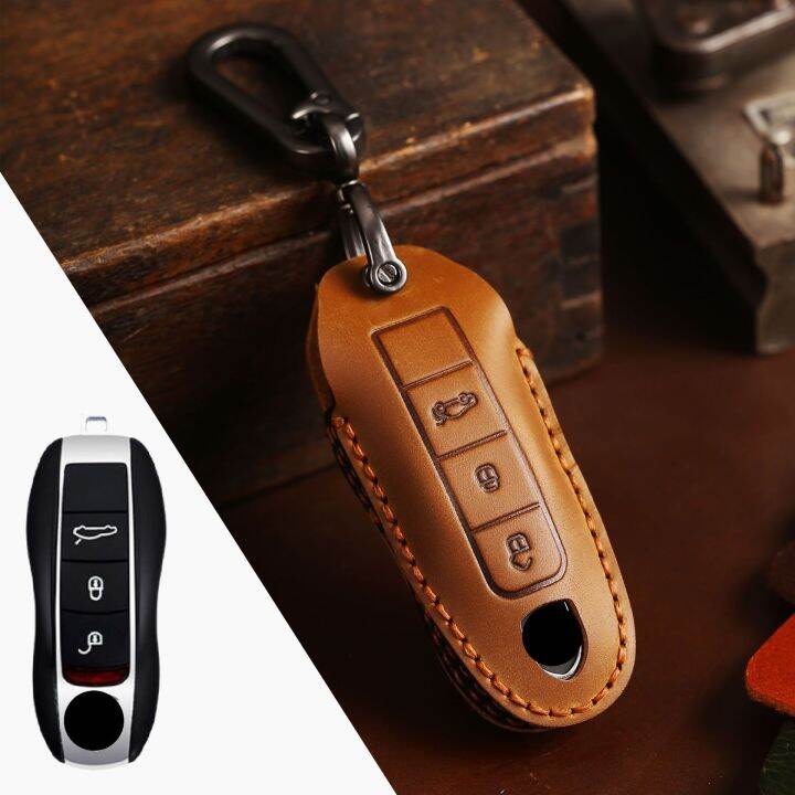 luxury-leather-key-case-cover-fob-protect-car-accessories-for-porsche-cayenne-718-958-panamera-911-macan-keychain-holder-keyring