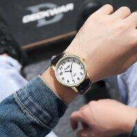 2022 New Arrival Golden Fashion Leather Strap Watch For Men Big Numerals Design Classic Style Mens Wristwatch Relogio Masculino