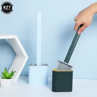 1Pcs Toilet Brush Water Leak Proof With Base Silicone Wc Flat Head Flexible Soft Bristles Brush with Quick Drying Holder Set