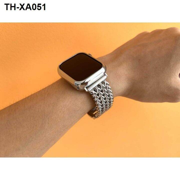 watch-strap-suitable-for-iwatch-1-7-generation-new-four-row-chain-braided-heart-shaped-stainless-steel-watch-strap