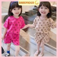 BABEPROUD ชุดเสื้อผ้าเด็กผู้หญิง1-8ปีชุดฤดูร้อนกางเกงขาสั้นเด็กแขนสั้นสไตล์ INS