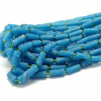 ลูกปัดแก้ว โรมันโบราณ สีฟ้า 1 เส้น อะไหล่ร้อยเครื่องประดับ Antique Blue Roman Glass Beads