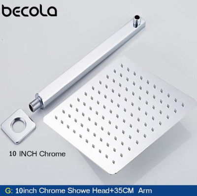 BECOLA Black Chrome Square Rain Shower Head Ultrathin 2 MM 10 Inch Choice Bathroom Wall &amp; Ceiling Mounted Shower Arm