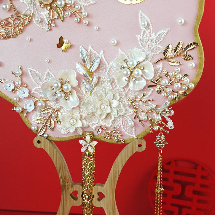 เจ้าสาวพัดลมทำด้วยมือ-diy-วัสดุ-สำเร็จรูปสไตล์จีนคลาสสิกพัดลม-xihe-สองด้านพัดลมงานแต่งงาน
