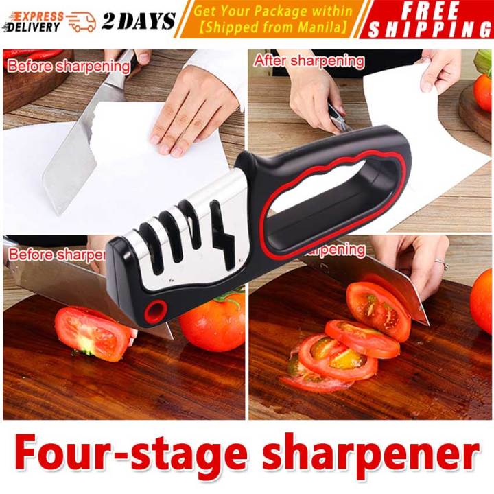 Knife Sharpener, 4 Levels Manual Knife Sharpener With Anti-cutting Gloves  For Coarse Sharpening And Scissor Sharpening, Diamond For Fine Sharpening  An