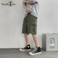 2022 Summer Mens Casual Shorts Solid Color Elastic Waist Straight Fashion Loose Cargo Shorts