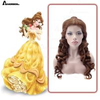 AN Synthetic Belle Cosplay Wig Beauty And The Beast Natural Long Body Wave Clip Ponytail Brown Princess Cosplay Wig Halloween Wig  Hair Extensions Pad