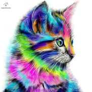 Tranh Đính Đá Hình Tròn Tự Làm 5D Tranh Thêu Chữ Thập Hình Mèo Đầy Màu Sắc