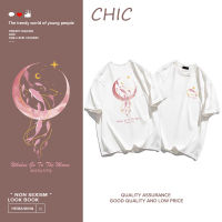 CHIC ผ้าฝ้ายแท้ เสื้อยืดแขนสั้นพิมพ์ลายการ์ตูน สไตล์สบาย ๆ T0547