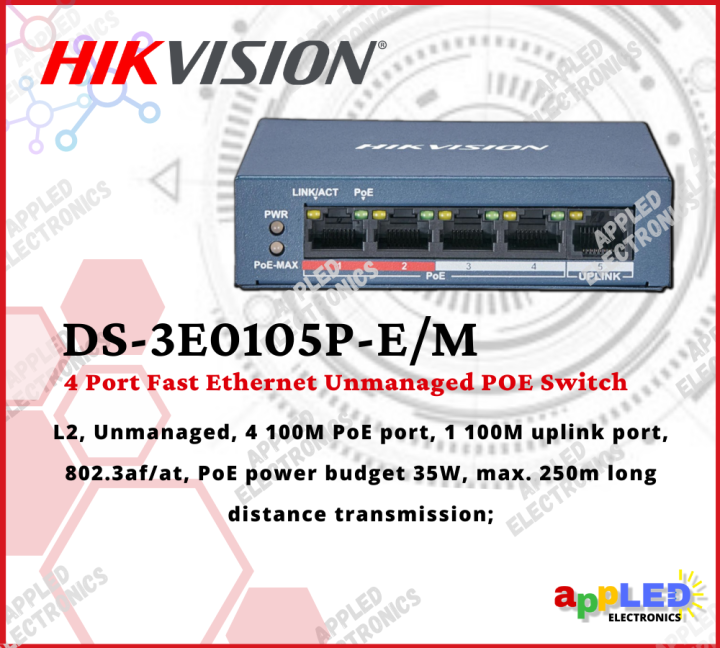 Hikvision DS-3E0105P-E/M 4 Port Fast Ethernet Unmanaged POE Switch ...