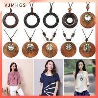 VJMHGS ย้อนยุค ไม้ สายหนังวินเทจ ตกแต่งปก เครื่องประดับหญิง สร้อยคอเสื้อกันหนาว จี้เสื้อผ้า สร้อยคอ โซ่เสื้อกันหนาว