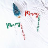 Merry Christmas เค้กอะคริลิค Topper สีเขียวสีแดงเค้ก Toppers Happy Christmas Party เค้กตกแต่ง Tools