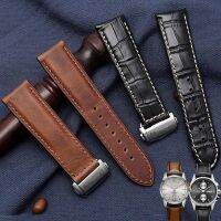 ✓⊕☄ สายหนังลูกวัวแท้ 20 มม. 22 มม. สร้อยข้อมือหัวเข็มขัดพับสำหรับ Hamilton KHAKI AVIATION JAZZMASTER Series Watch Band