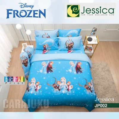 JESSICA ชุดผ้าปูที่นอน Digital Print โฟรเซ่น Frozen JP002 สีฟ้า #เจสสิกา 3.5ฟุต 5ฟุต 6ฟุต ผ้าปู ผ้าปูที่นอน ผ้านวม เจ้าหญิง อันนา เอลซ่า Princess