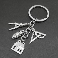 New House key ring Compass Ruler Keychain Real Estate Architect Keychain Engineer Engineering Student Drawing gifts Key Chains