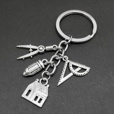 New House key ring Compass Ruler Keychain Real Estate Architect Keychain Engineer Engineering Student Drawing gifts Key Chains