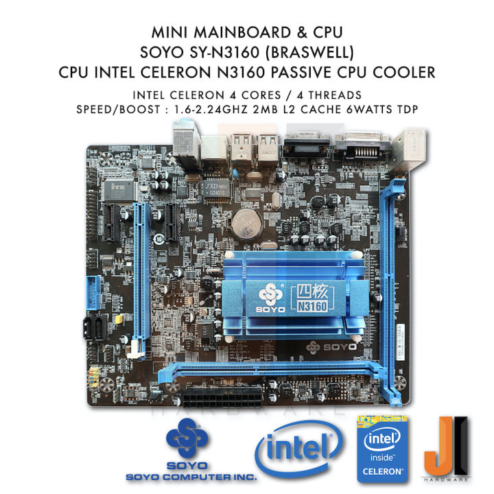 mainboard-with-cpu-soyo-sy-n3160-braswell-cpu-intel-celeron-n3160-1-6ghz-4-cores-4-threads-6-watts-tdp-passive-cpu-cooler-มือสองสภาพดี