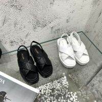 2023 summer new pradaˉtriangular buckle thick-soled cross drag temperament muffin sandals and slippers super hotins Roman shoes