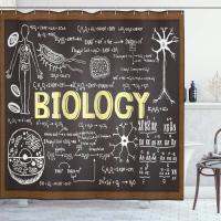 ม่านอาบน้ำวิทยาศาสตร์ Black Board Biology ที่เขียนด้วยลายมือผ้าม่านอาบน้ำกันน้ำตะขอตกแต่งสีน้ำตาลดำ 180 * 180 ซม