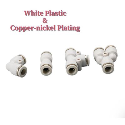 High Quality White Plastic Pneumatic Fitting Tube Connector Water Pipe Push In Hose Copper-nickel Plating PU-4/6/8/10/12/14/16mm Pipe Fittings Accesso