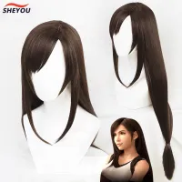 มาใหม่100เซนติเมตรสีน้ำตาลตรงด้านข้างพรากจากกันสไตล์สังเคราะห์ผม Tifa Lockhart วิกผมพรรคคอสเพลย์ฮาโลวีนวิกผมหมวก