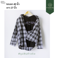 เสื้อเชิ้ตลายสก๊อตผ้านุ่ม เสื้อเชิ้ต สีดำ สไตล์เกาหลี เสื้อแขนยาว เสื้อคลุม