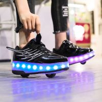 Wheel Shoes Kids Sneakers Student Two-Wheeled Heelys Parent-Child Roller Skates Size 28-40 Rechargeable LED Shoes Luminous Shoes Shiny Leather With Wings Youth Outdoor Sports Shoes