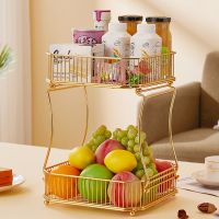 2 Tier Metal Fruit Basket Golden Storing High Capacity Detachable Fruit Basket Kitchen Retro Vegetable Holder Snack Storage Rack