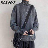 TIDE BEAR ผู้ชายญี่ปุ่นวินเทจคอเต่าเสื้อกันหนาวฤดูใบไม้ร่วงและฤดูหนาวหนาหลวมฐานถักเสื้อกันหนาวผู้ชาย