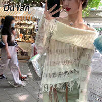 Du YAN เสื้อสเวตเตอร์เปิดไหล่คอเส้นเดียวสำหรับผู้หญิง,เสื้อสเวตเตอร์เปิดไหล่มีช่องเอวเสื้อแต่งพู่