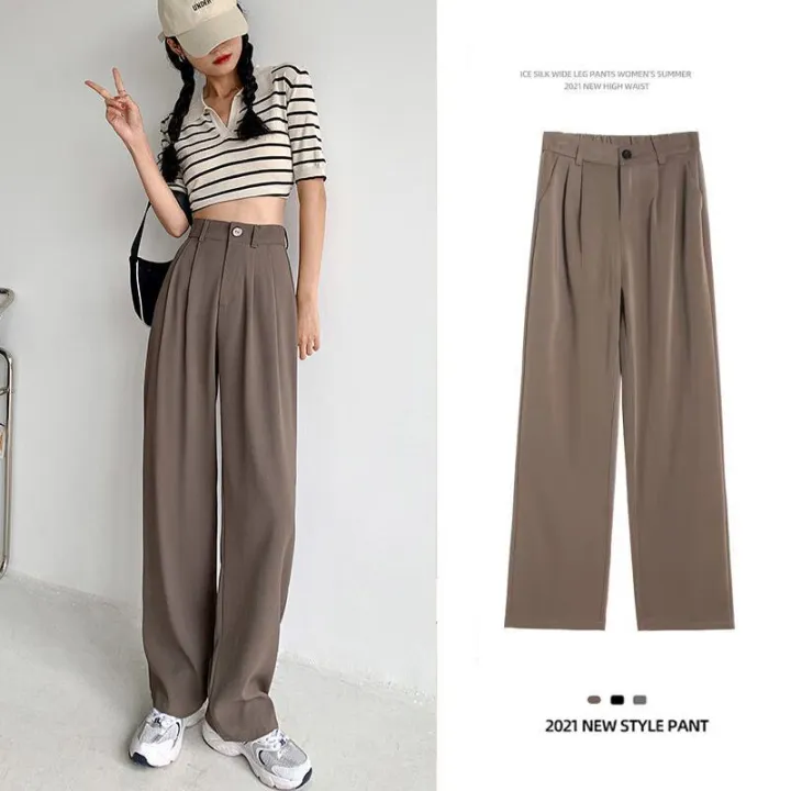 40-105Kg】 Plus size suit pants for fat women Korean style Wide Legs High  Waist Casual Loose Straight Trousers for work | Lazada Singapore