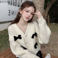 Bowknot Crop Sweater Cardigan Women 2022 Spring New V Neck Long Sleeve Single Breasted Knitted Short Jacket Knitwear Tops Female