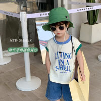 Childrens shirt baby 2023 Summer new handsome letter contrast color vest boys and girls loose casual bottoming shirt