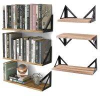 【CC】 3 Sets Wall Shelves Industrial Metal Wood Floating Shelf Storage