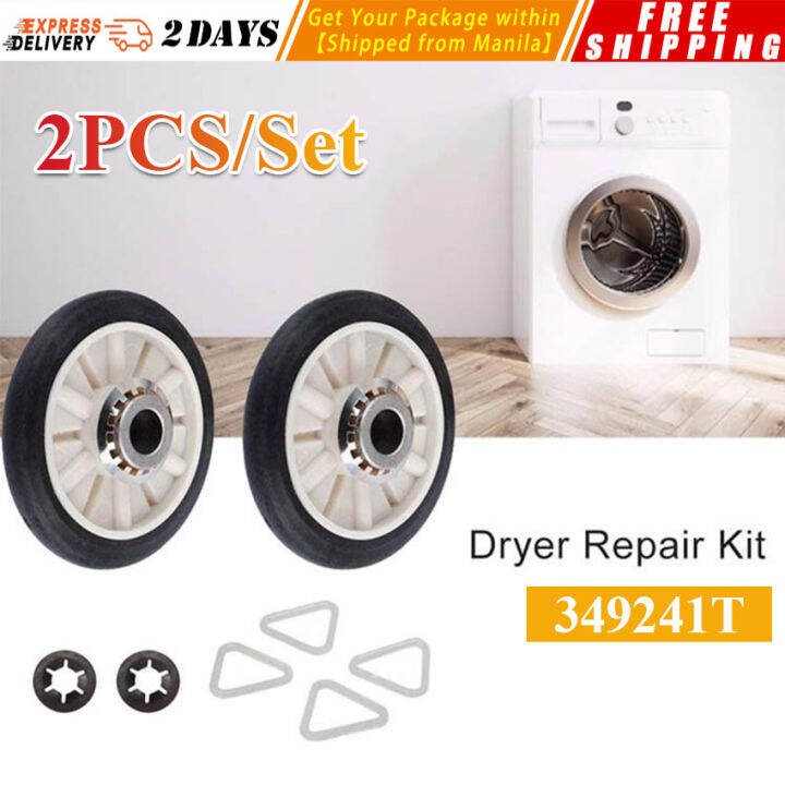 【349241T】2PCS Plastic Dryer Drum Roller Kit Replacement for Whirlpool