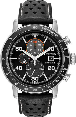 Citizen Eco-Drive Brycen Chronograph Mens Watch, Stainless Steel with Leather Strap, Weekender Black Strap, Black Dial