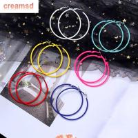 CREAMSD วงกลมขนาดใหญ่เส้นผ่าศูนย์กลาง6เซนติเมตรสีลูกอมสีเขียวแกมน้ำเงินต่างหูหมุดสำหรับงานเลี้ยงเครื่องประดับแฟชั่น