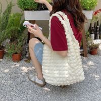 Tas Bahu Gelembung Awan Wanita Tas Tangan Lucu Kain Lembut Tas Belanja Kanvas Ringan Tote Kasual Tas Buku Lucu Wanita