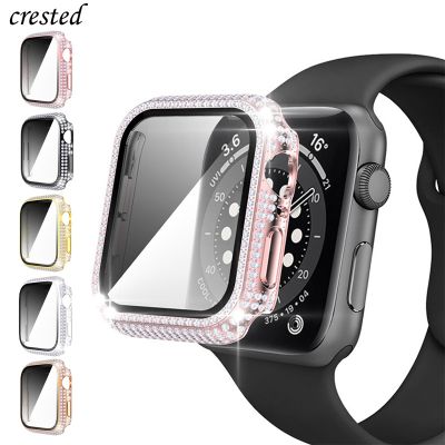 Glass Cover For Apple Watch case 40mm 44mm 41mm 45mm iWatch Accessories Diamond Screen Protector Apple watch series 3 4 5 6 SE 7
