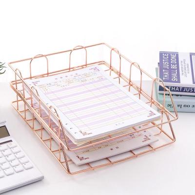 2pcs Stackable Magazine Rack Desktop Metal Wire Book Record File Holder Storage Basket Organizer for Home School Office Decor