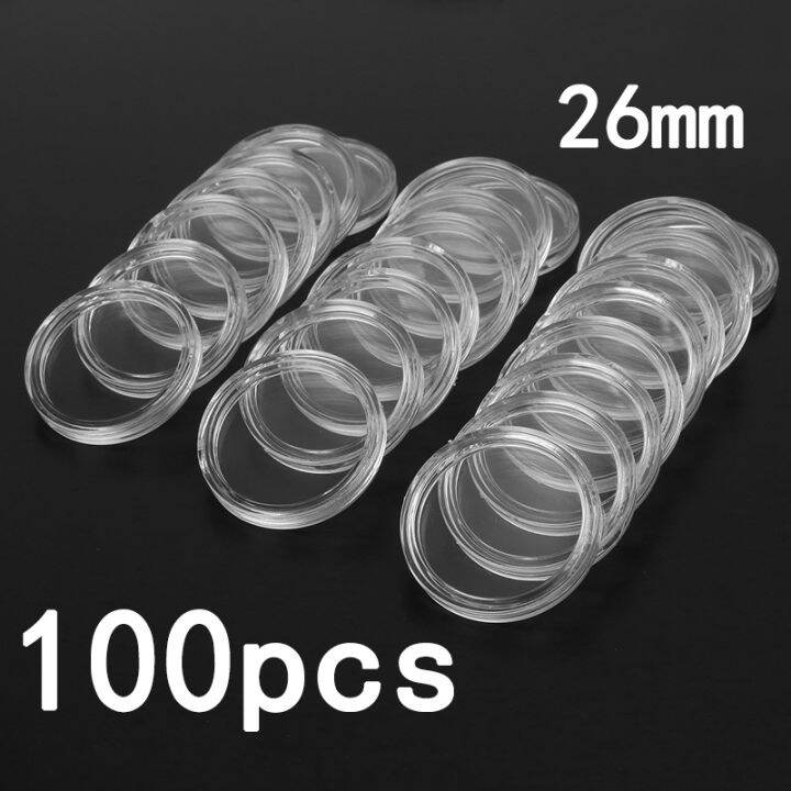 elegant-100pcs-18-20-21-22-26mm-plasticstransparent-รอบเหรียญกล่องแคปซูลเก็บเหรียญผู้ถือคอนเทนเนอร์-home-supplies