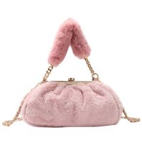 Casual Plush Solid Color Chain Shoulder Bag Fashion Autumn Winter Women Small Snap Handbag