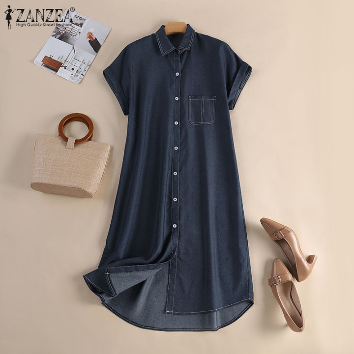 Casual Maxi Denim Dresses For Women Ladies Lengthen Solid Summer Outerwear  | eBay