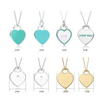 HOT T Series หรูหรา925เงิน Big Blue Heart Charm สร้อยคอผู้หญิงหมั้นโซ่ Love You Gold จี้