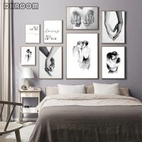 ◙✗✷ Hand with Hand บทคัดย่อภาพวาดผ้าใบคู่ Sweet Love Quotes พิมพ์โปสเตอร์และพิมพ์สีดำสีขาว Wall Art ตกแต่งภาพ