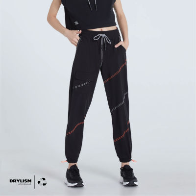 UNBOUND DOUBLE PLAY TRACK PANTS กางเกงขาจั๊ม จ๊อกเกอร์สีดำ กางเกงวิ่ง กางเกงออกกำลังกาย โชว์เส้นเย็บ ผ้ารีไชเคิลจากขวดพลาสติก