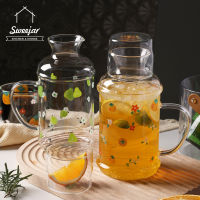 SWEEJAR แก้วบอโรซิลิเกตทรงสูง,กาน้ำแก้วมีฝาทนความร้อนสำหรับใช้ในครัวเรือนเหยือกเดียวแก้วน้ำผลไม้ขนาด1000มล.